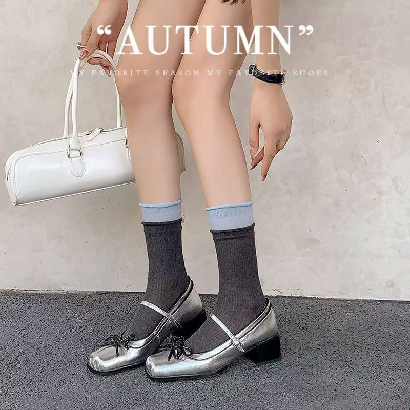 Karin Luna In Stock Spot Goods   One-strap Bowknot Square Toe Chunky Heel Mary Jane Shoes