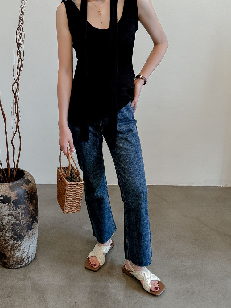 Karin Luna In Stock  Spot Goods Woven Style  Cross-strap Vacation Style Flat Sandals
