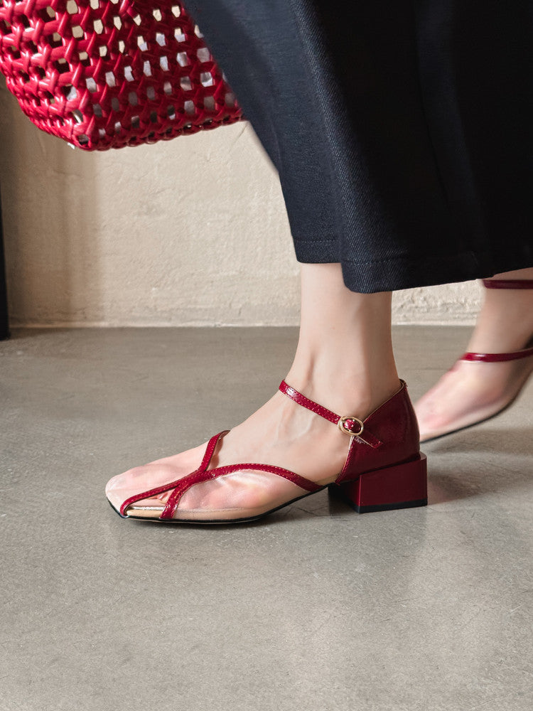 Karin Luna In Stock In Stock  Internet Celebrity Style Square Toe Mesh Chunky Heel Sandals