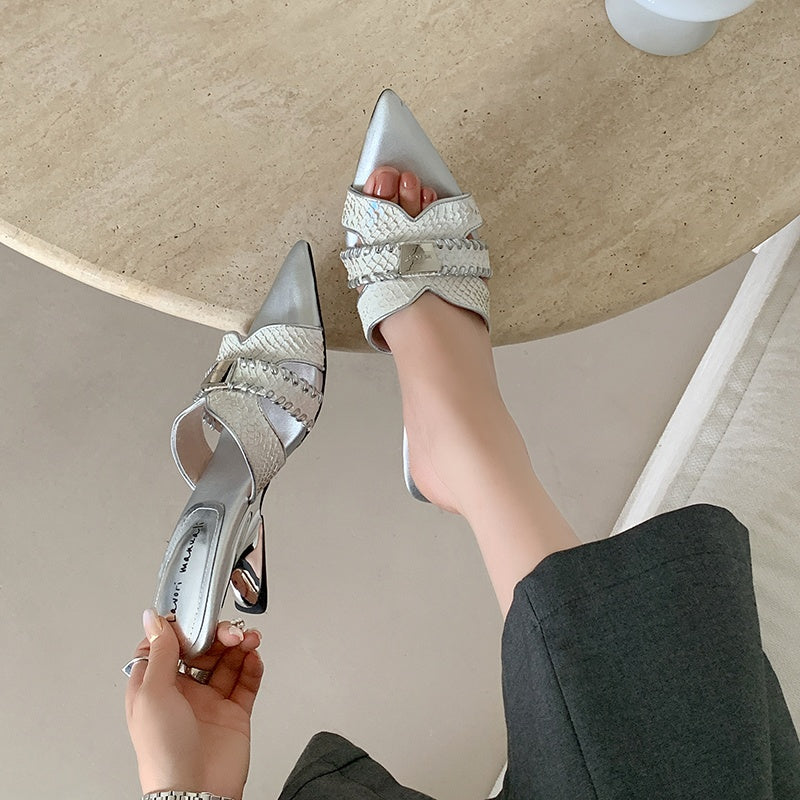 Karin Luna Fish Skin Series~Minimalist Pointed Toe Hot-Selling Unique Heel Slippers