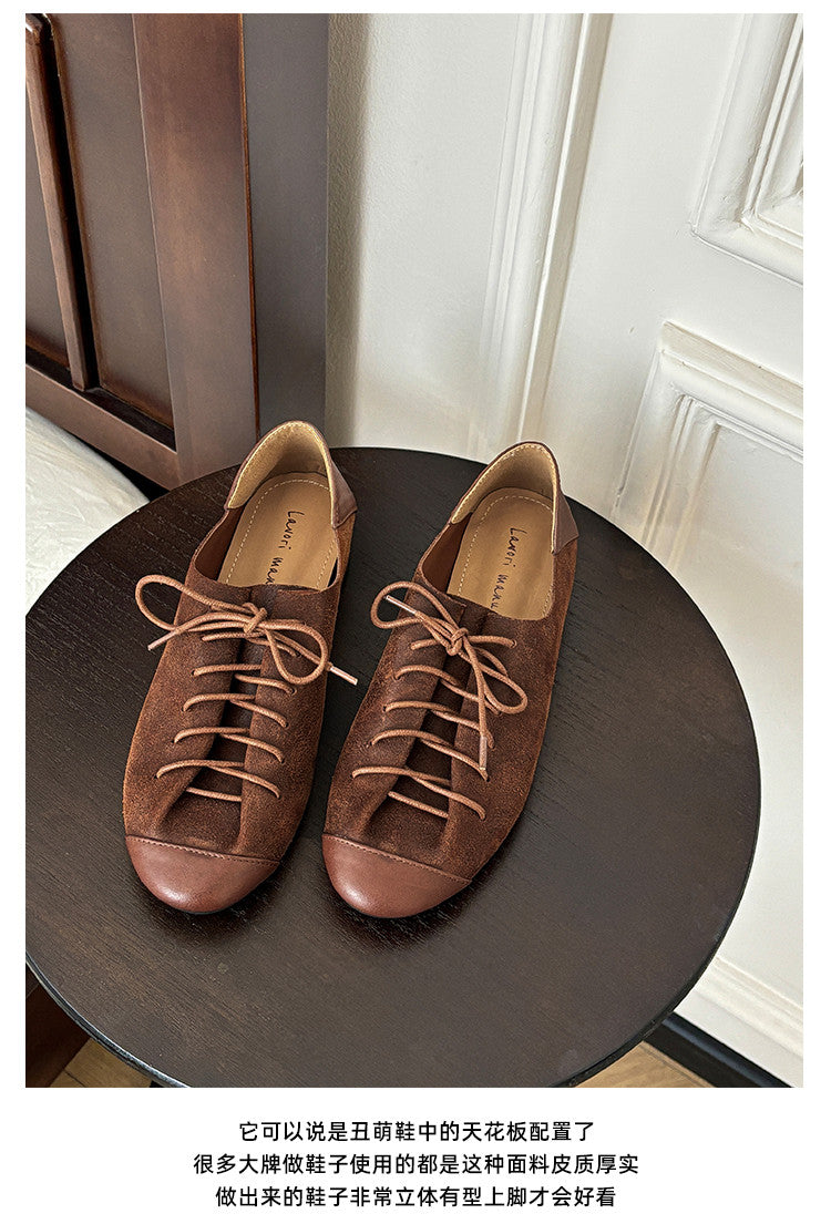 Karin Luna In Stock In Stock   Xiaohongshu Hot-Selling Lace-Up Round-Toe Deep Mouth Single Shoes