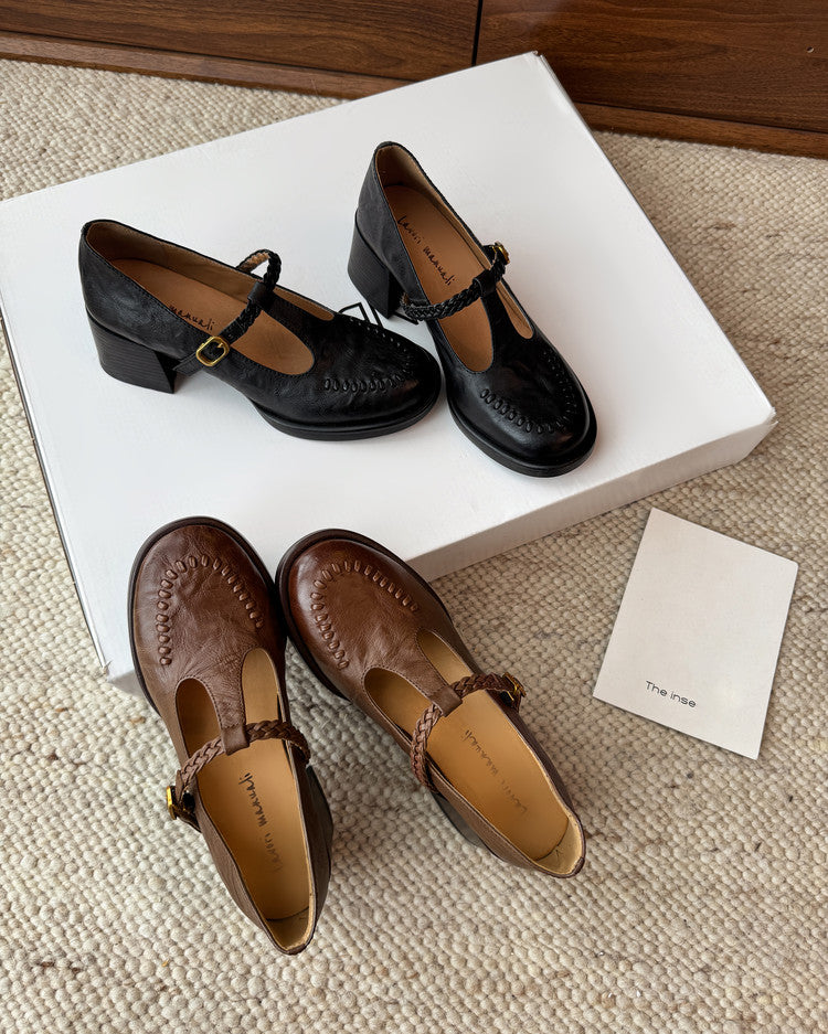 Karin Luna In Stock Spot Goods Vintage Braided Twist High Heels T Round Toe Thick Sole Single Shoes