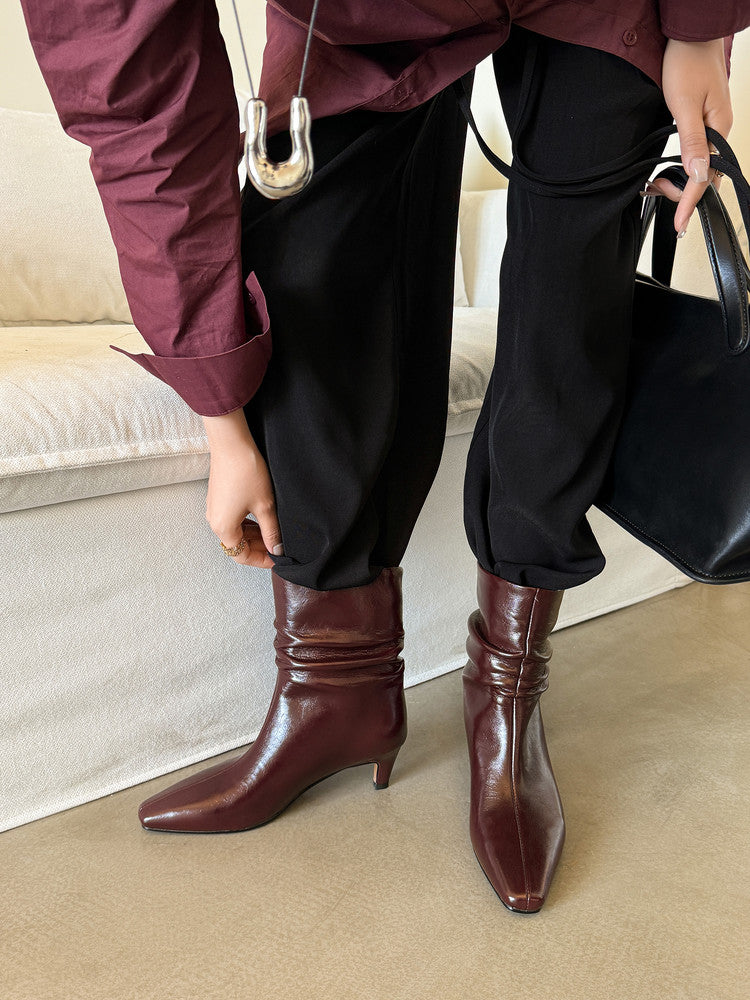 Karin Luna In Stock Spot Goods  Retro Wrinkled Small Square Toe Short Boots