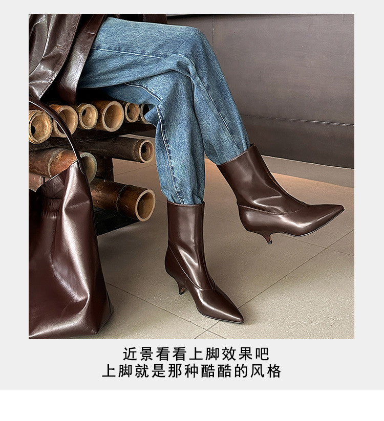 Karin Luna In Stock  Spot Goods Elegant kitten heel pointed toe trendy ankle boots