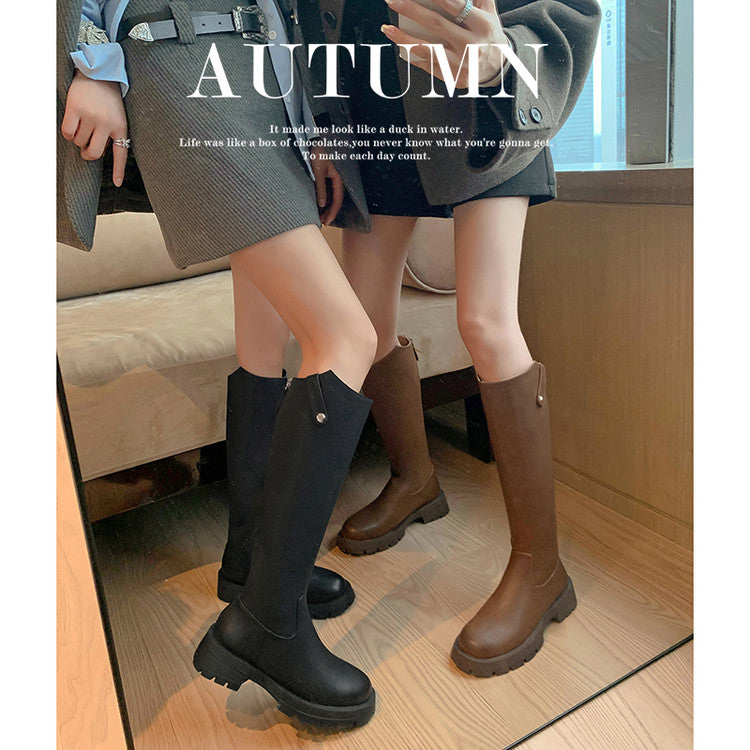 Karin Luna In Stock Versatile Round-Toe Thick-Soled Long Boots