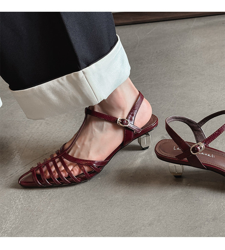 Karin Luna French Hollow Toe Metal Heel Elegant Sandals