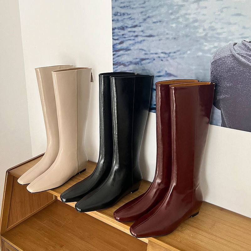 Karin Luna Minimalist Style Square-Toe Hidden Heel Long Boots