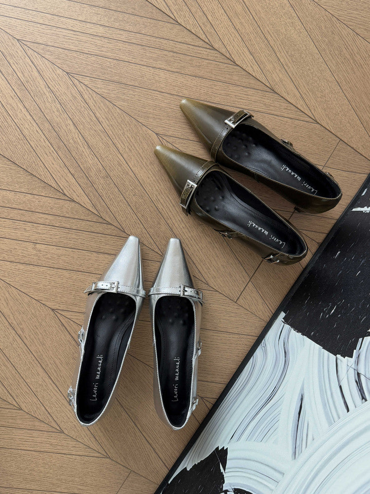 Karin Luna In Stock In Stock Retro Belt Buckle Small Square Toe Chunky Heel Single Shoes