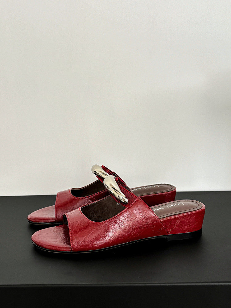 Karin Luna In Stock Spot Goods  Metal Buckle Round Toe Strap Slippers
