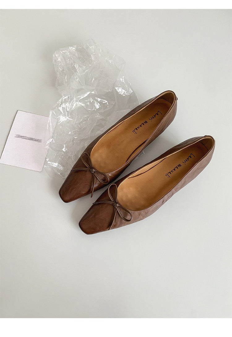 Karin Luna Full Layer Inside and Out~Basic Versatile Small Square Toe Butterfly Knot Irregular Heel Single Shoes