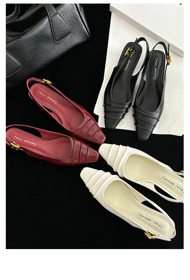 Karin Luna French Retro Square Toe Wrinkled Closed-Toe Sandals