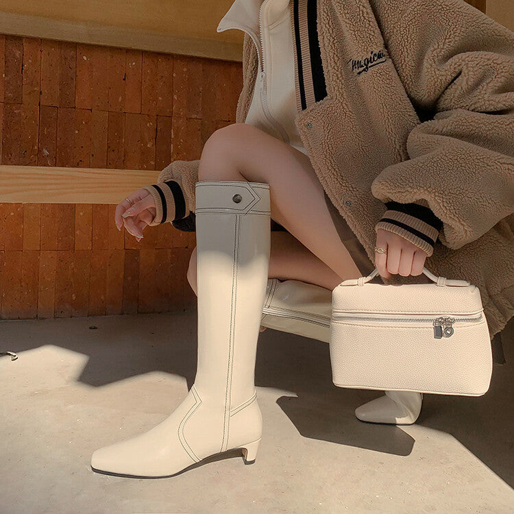 Karin Luna In Stock Spot Goods  Vintage Open Stitch Small Square Toe High Heel Side Zipper Riding Boots