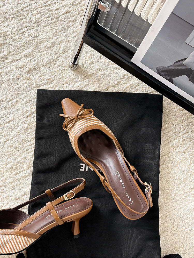 Karin Luna In Stock Spot Goods Braided Style Elegant Thin Heel Pointed Toe Closed-Toe Sandals