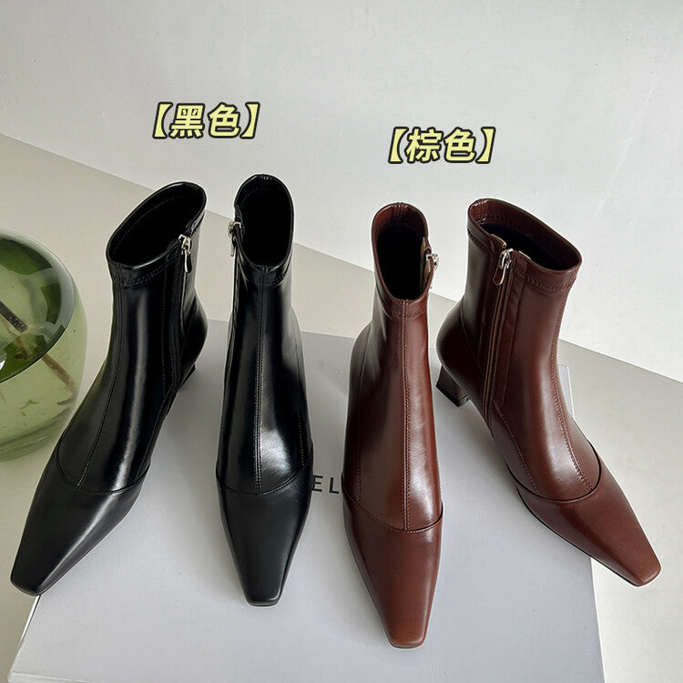 Karin Luna Elegant Small Square Toe Chunky Heel Slim Boots