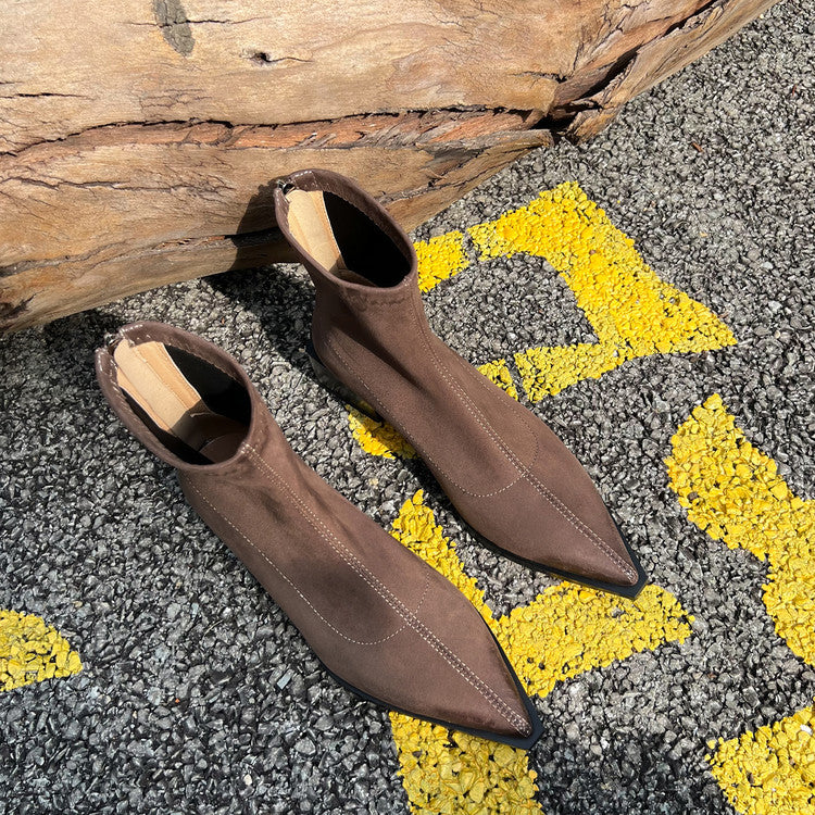Karin Luna In Stock In Stock Elastic Slim Pointed Toe Chunky Heel Basic Ankle Boots