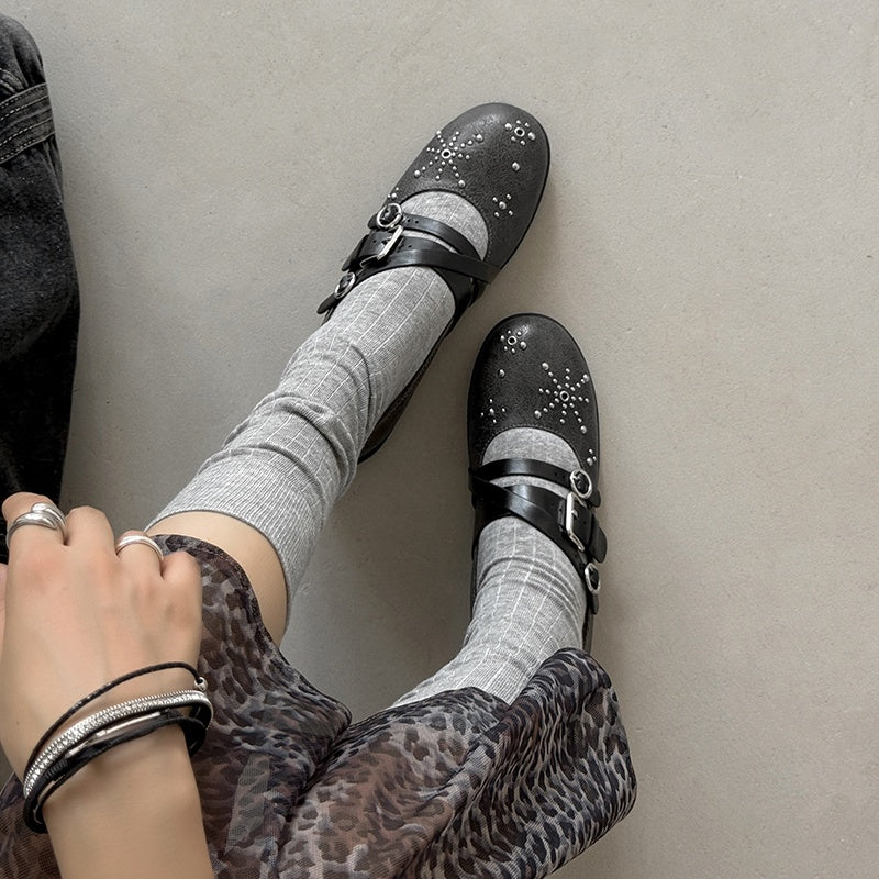 Karin Luna In Stock Spot Goods Studded Rivet Hidden Wedge Mary Jane Shoes