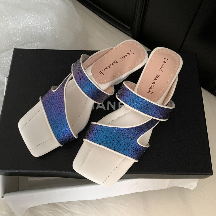 Karin Luna Fish Skin Series~Minimalist Square Toe Popular Irregular Heel Slippers