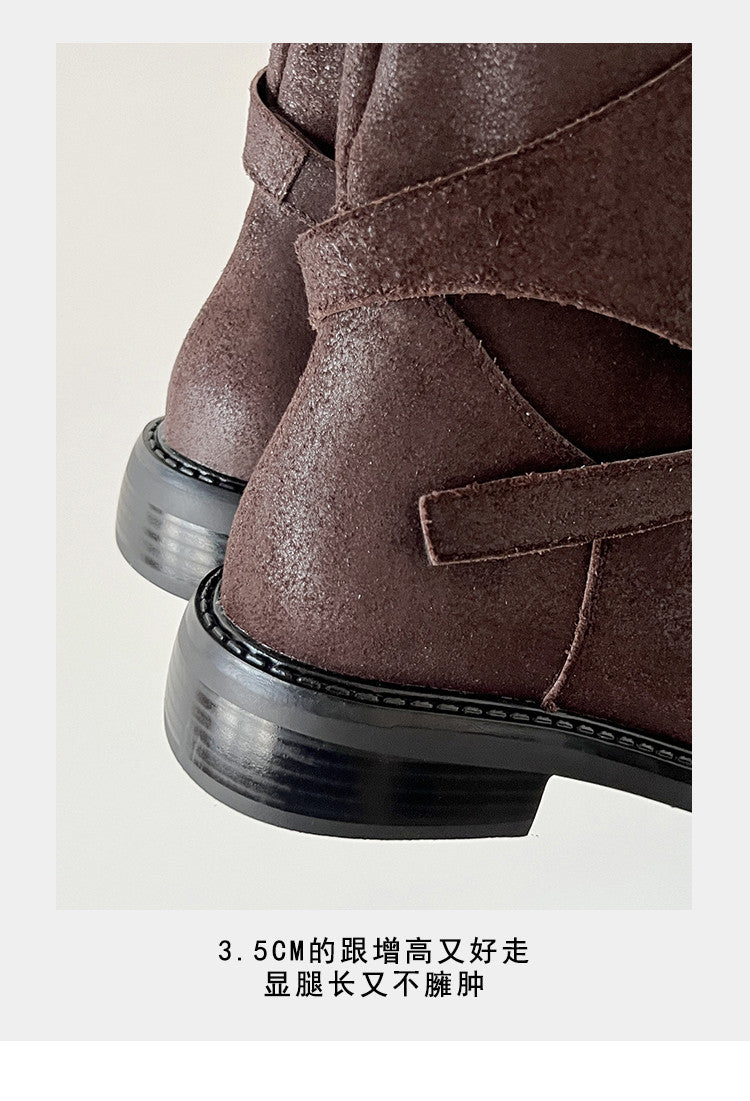 Karin Luna In Stock Spot Goods  Super textured Lazy Style Thick-Soled Ankle Boots