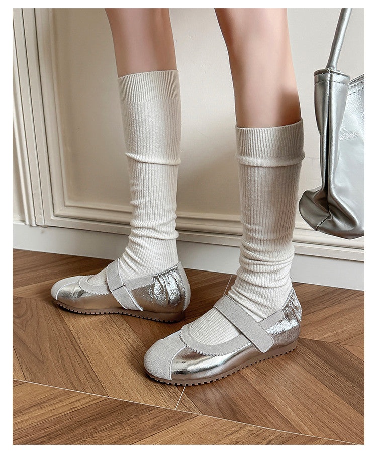 Karin Luna Casual Shoes Series~  In Stock In Stock Magic Tape Round Toe Internal Height Increase Single Strap Flats