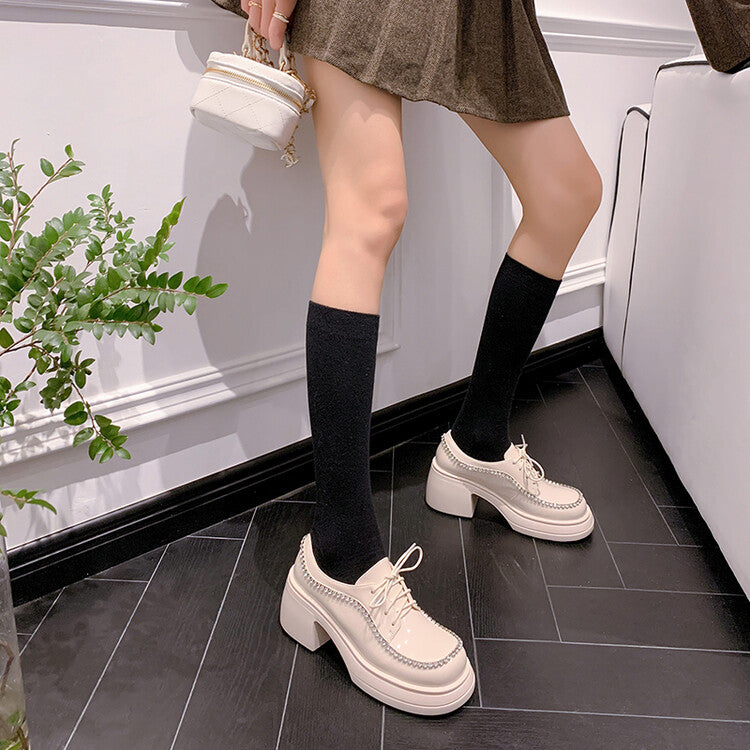 Karin Luna In Stock In Stock  Rhinestone Shoe Edge Trim Lace-up Thick Sole Loafers Best-selling in stock