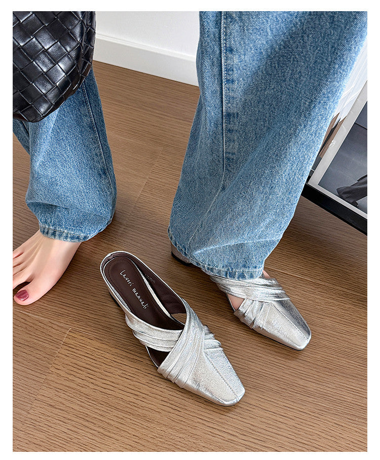 Karin Luna In Stock In Stock Basic Elegant Fairy Style Small Square Toe Sheepskin Slippers