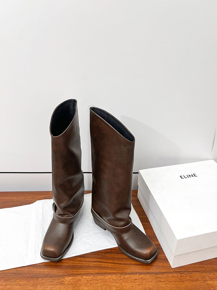 Karin Luna Elegant Style Square Toe Belt Buckle Pants Boot Short Boots