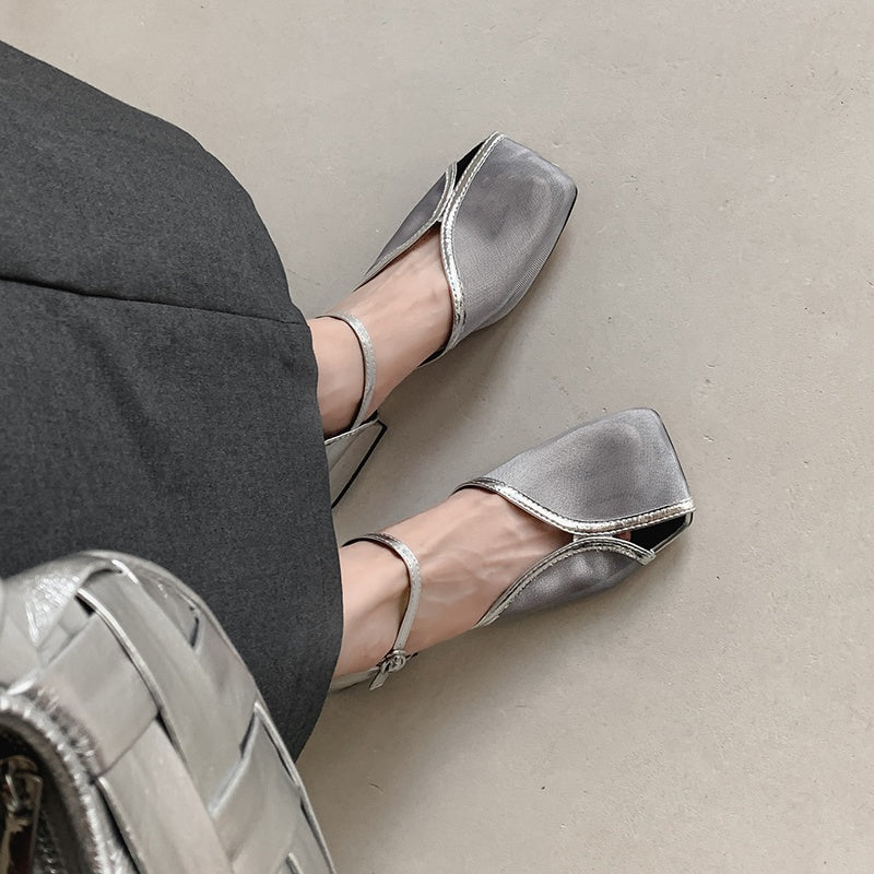 Karin Luna In Stock In Stock  Internet Celebrity Style Square Toe Mesh Chunky Heel Sandals