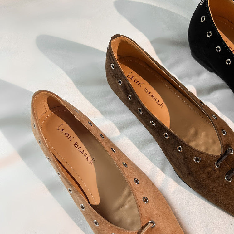 Karin Luna In Stock Spot Goods    Old Money Style Square Toe Suede Flats