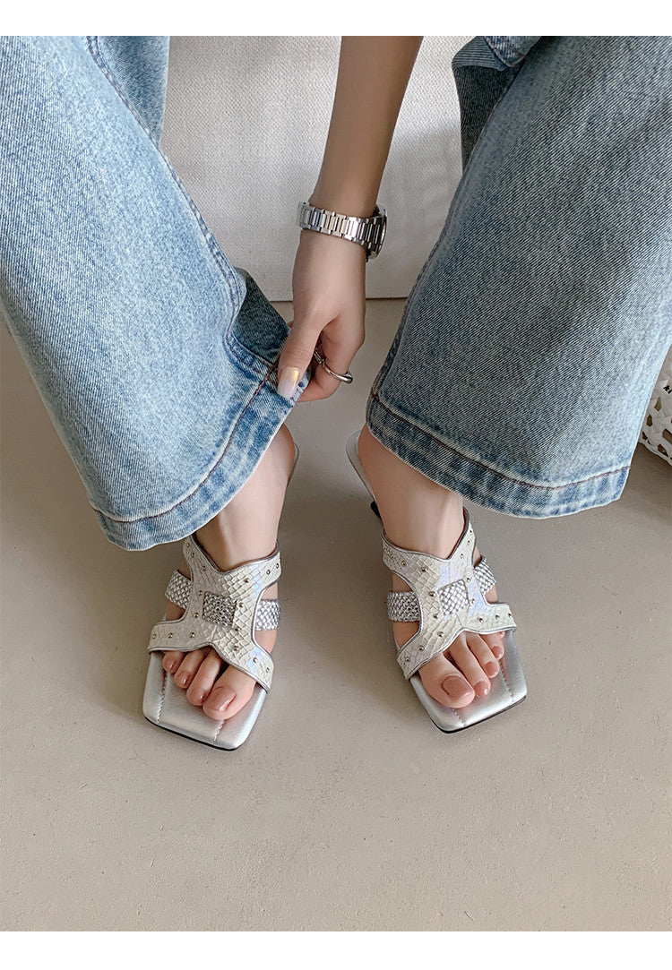 Karin Luna Fish Skin Series~ Hot-selling Square-Toe Slippers with Built-in Traffic