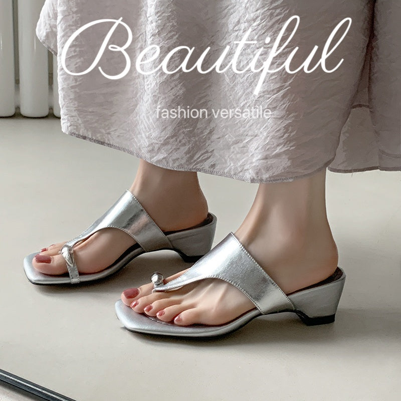Karin Luna In Stock Spot Goods Clip-toe Square Toe Metal Buckle Minimalist Slippers