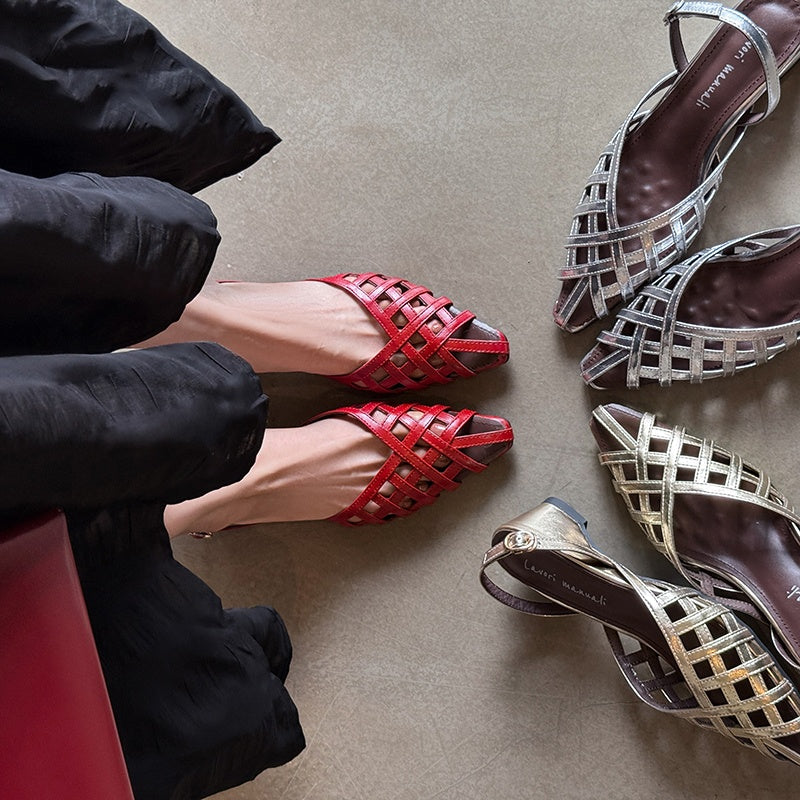 Karin Luna Braided Style ~Cross-woven Pointed Toe Closed-toe Sandals