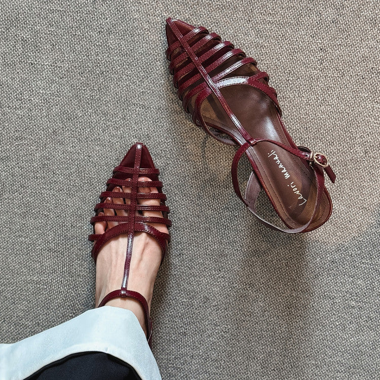 Karin Luna French Hollow Toe Metal Heel Elegant Sandals