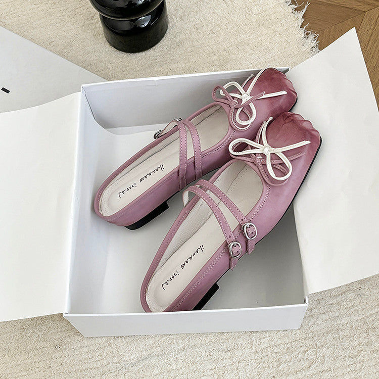 Karin Luna In Stock In Stock   Summer New Sweet Bowknot Color Block Square Toe Height-Increasing Slippers