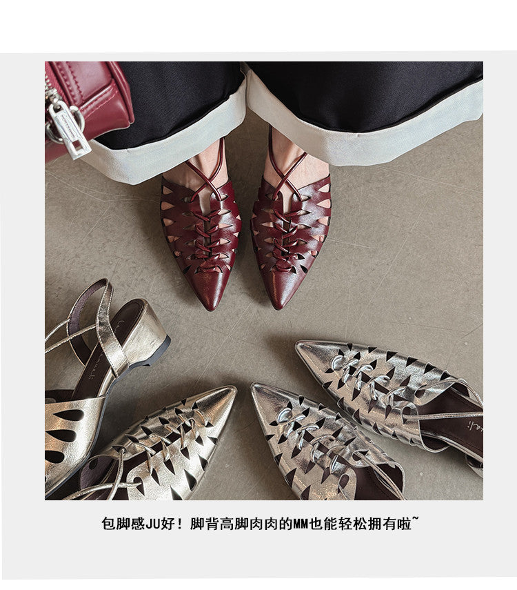 Karin Luna Braided Style ~Cross-woven Pointed Toe Closed-toe Sandals