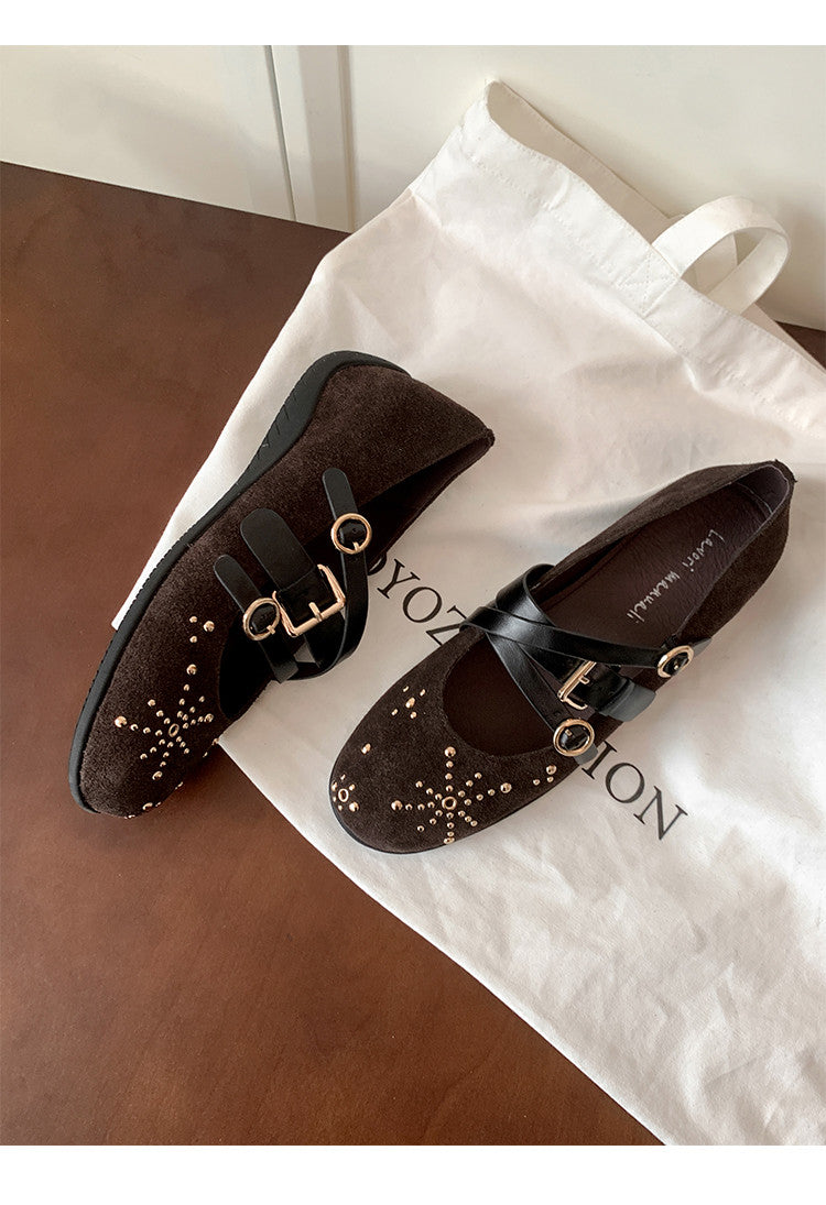 Karin Luna In Stock Spot Goods Studded Rivet Hidden Wedge Mary Jane Shoes