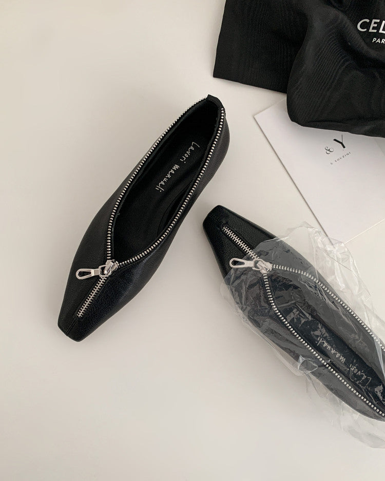 Karin Luna In Stock In Stock ~Basic Versatile Light Luxury Zipper Small Square Toe Flats