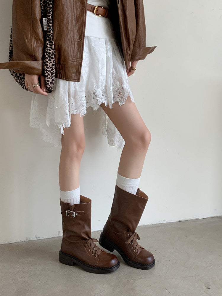 Karin Luna Bestseller Large Tube Thick Sole Martin Boots with Belt Buckle