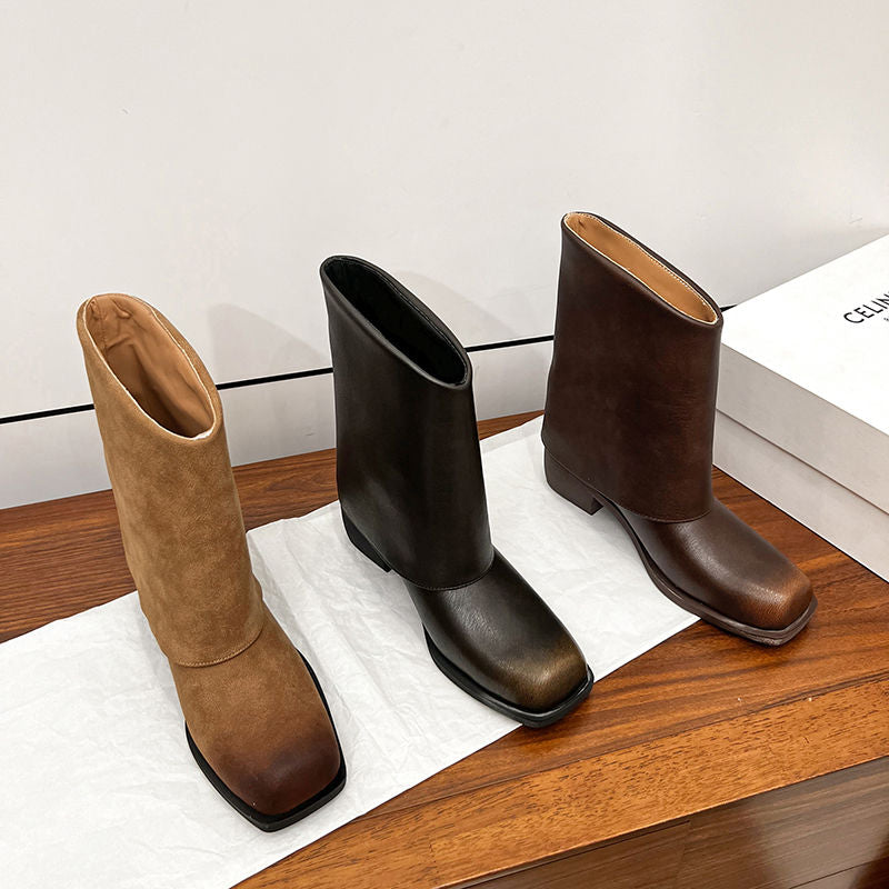 Karin Luna Elegant Style Square Toe Belt Buckle Pants Boot Short Boots