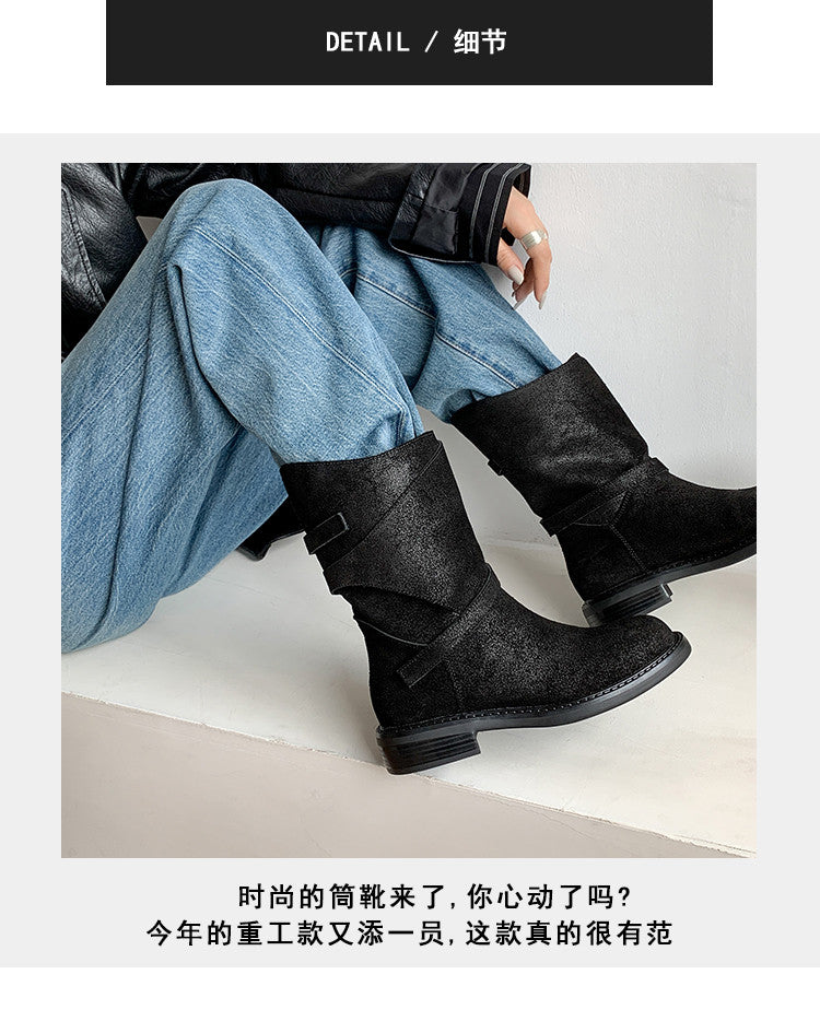 Karin Luna In Stock Spot Goods  Super textured Lazy Style Thick-Soled Ankle Boots