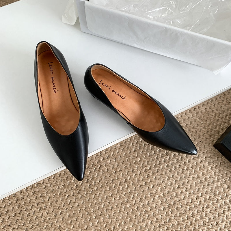 Karin Luna Full Layer Inside and Out~Basic Versatile Retro French Pointed Toe Irregular Heel Single Shoes