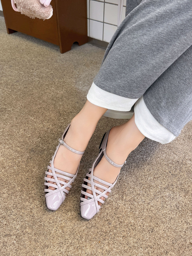 Karin Luna In Stock Spot Goods   French Retro Hollow Small Square Toe One-Strap Slippers