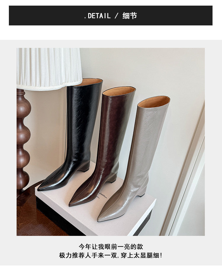 Karin Luna Minimalist Style High Tube Pointed Toe Hidden Heel Boots