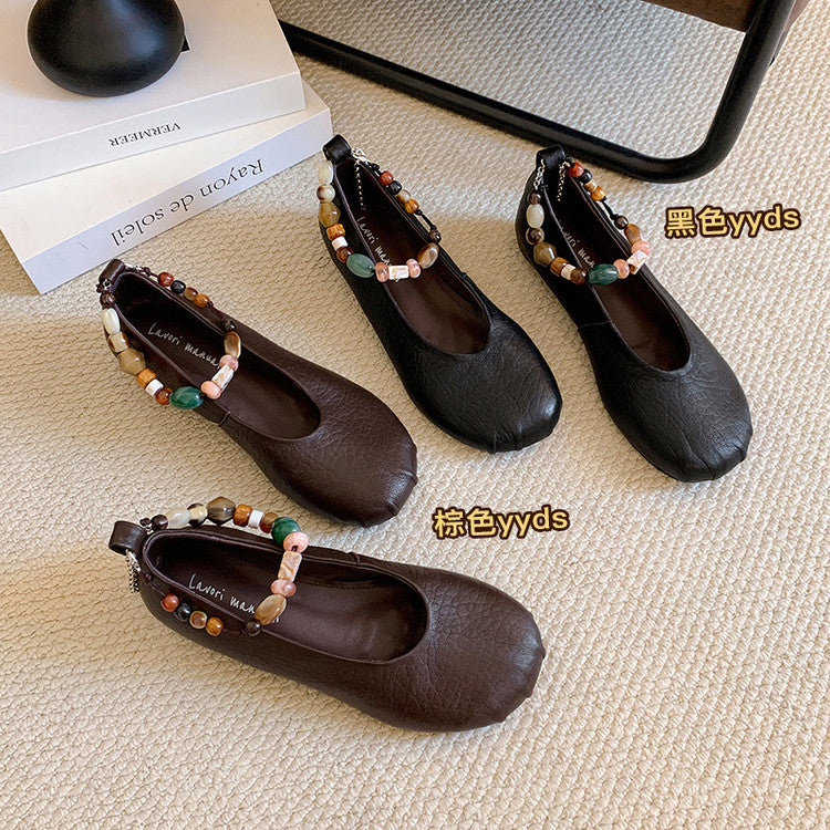 Karin Luna Full Layer Inside and Out~Elephant Pattern Round Toe Hidden Wedge Granny Shoes