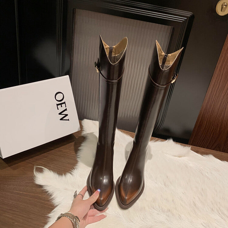 Karin Luna Bestseller  Popular Understood everything  Basic Elegant Outfit Pointed Toe Chunky Heel Full Cowhide I Am A Knight Boots