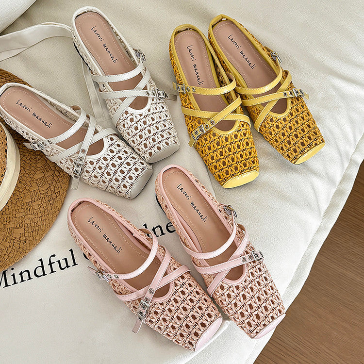 Karin Luna In Stock Spot Goods  Hot-Selling Square-Toe Woven Pig Nose Closed-Toe Slippers