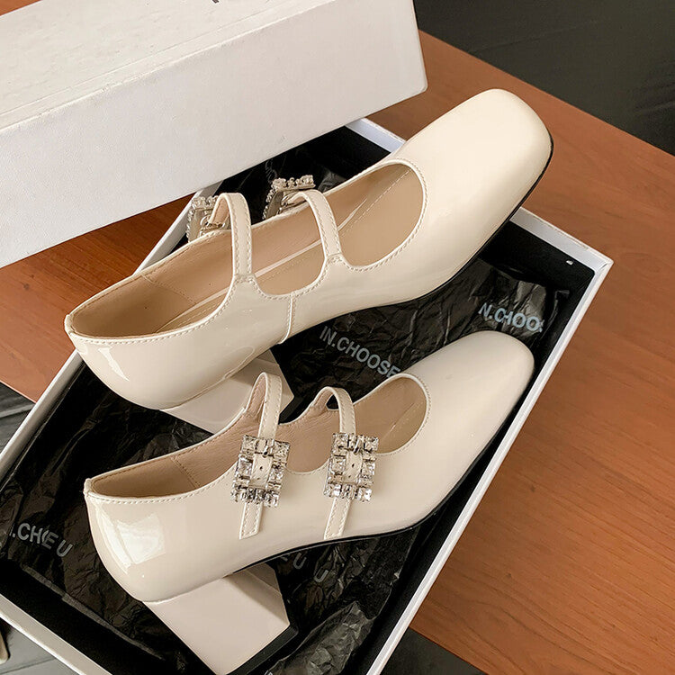 Karin Luna In Stock In stock   The heroine Ao~Square Toe High Heel One Strap Popular Rhinestone Mary Jane Shoes