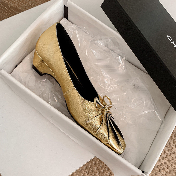 Karin Luna French Style Wrinkled Square Toe Height-Increasing Flats