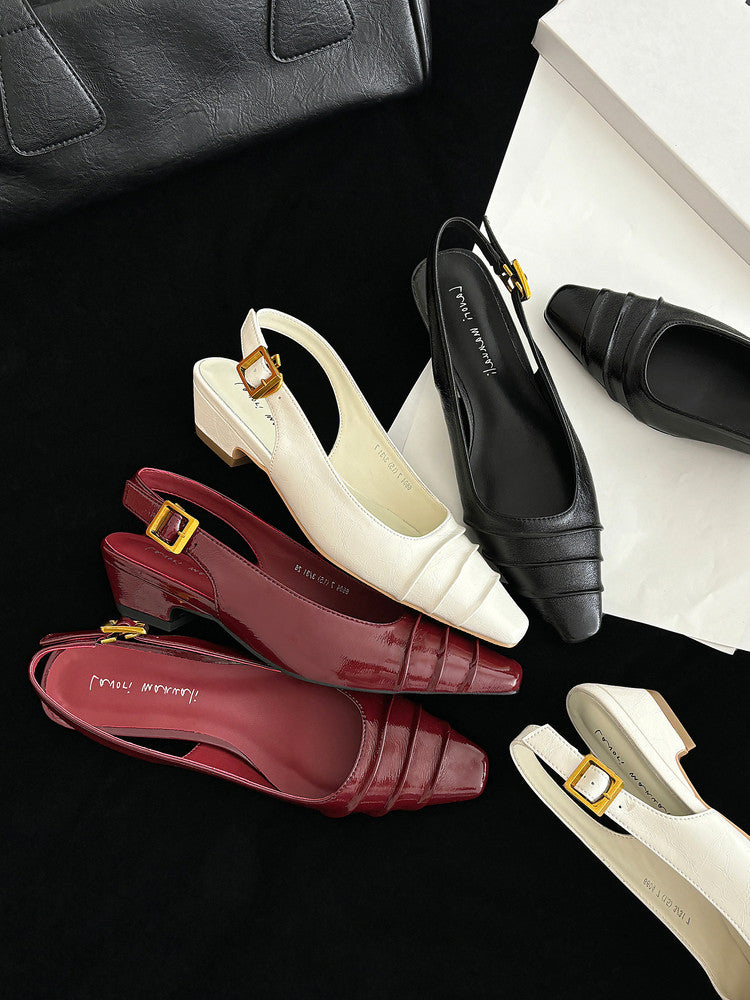Karin Luna French Retro Square Toe Wrinkled Closed-Toe Sandals