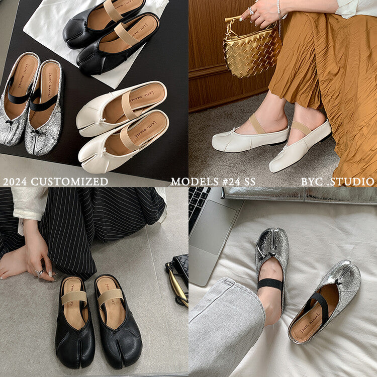 Karin Luna Classic Split-Toe Shoes  Explosive Pattern One-Strap Mary Jane Height-Increasing Full Leather Closed-Toe Slippers