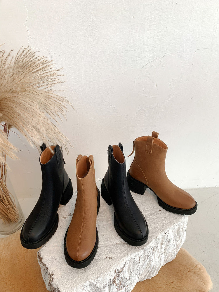 Karin Luna In Stock Versatile Round Toe Chunky Heel Ankle Boots